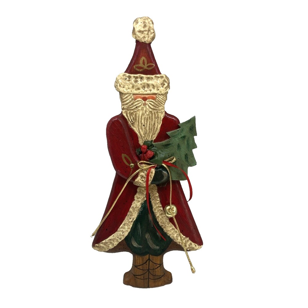 Unique Vtg Handmade & Painted Christmas Folk Santa Carved Wooden Figure 12.5‎ in
